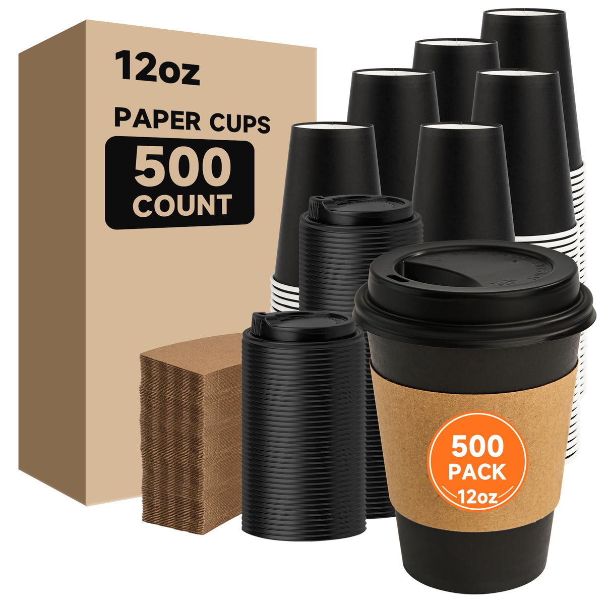 METAPRINT 300 Pack 12 oz Disposable Paper Coffee Cups, White
