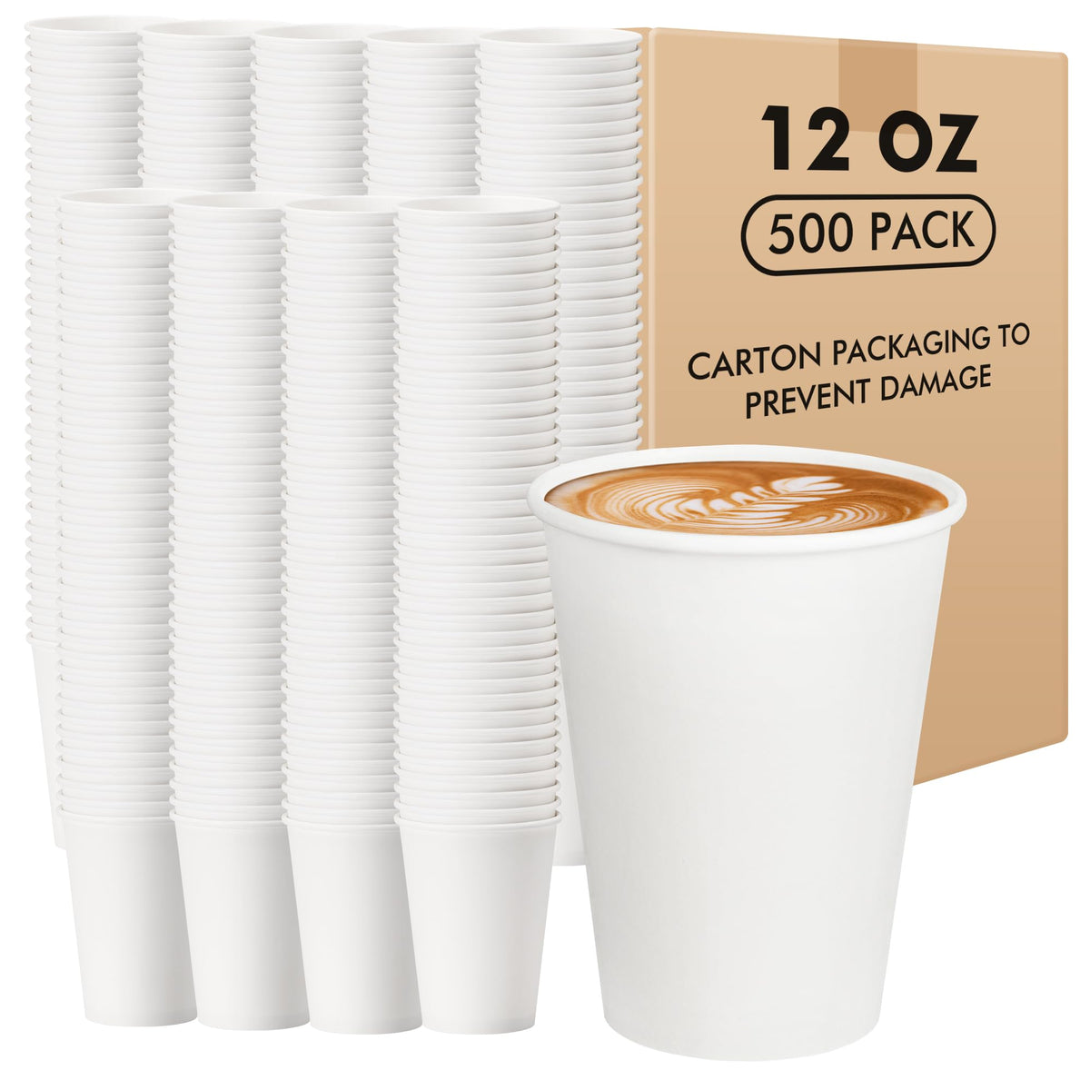RACETOP 8 oz 500 Pack Disposable Paper Coffee Cups