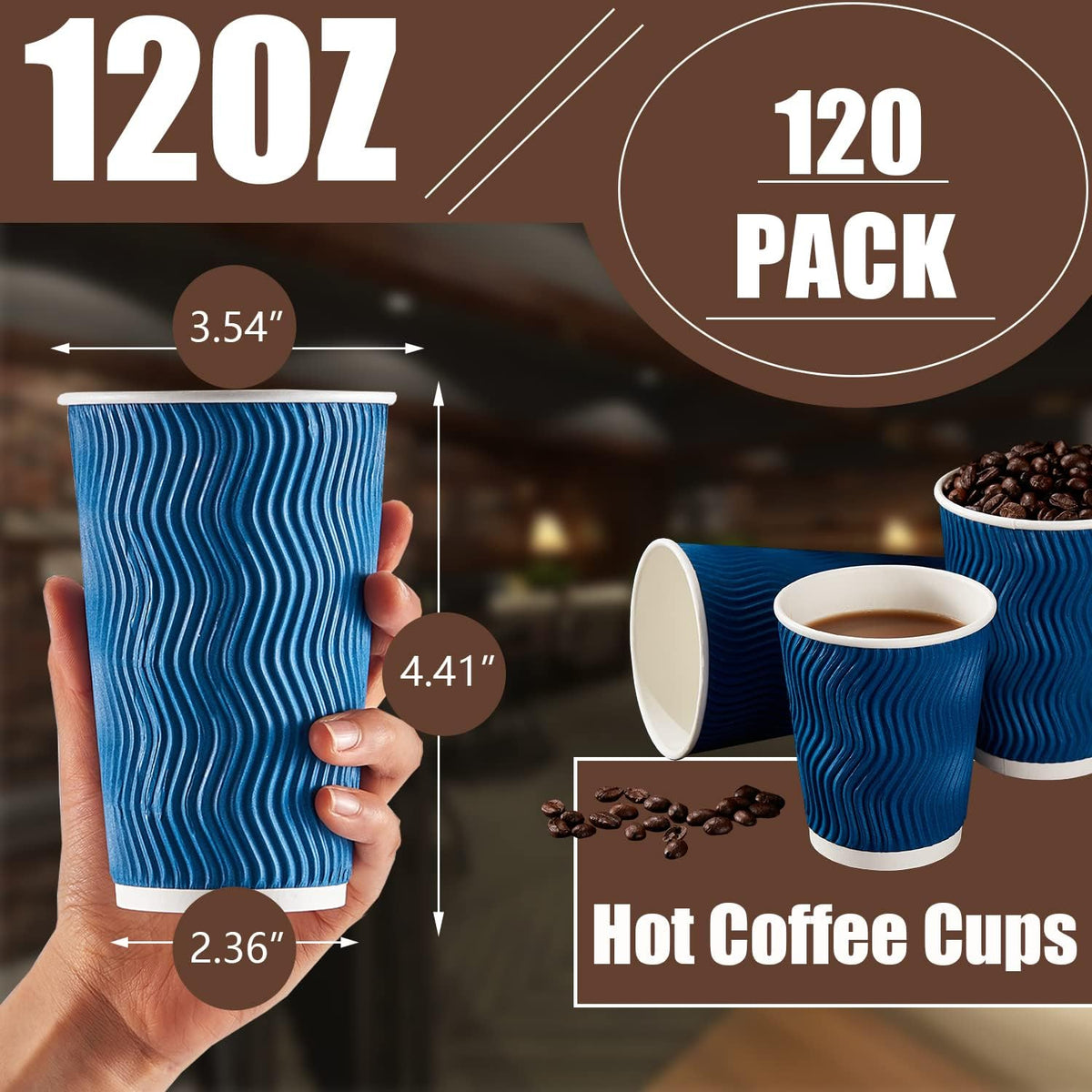 Lamosi Coffee Cups 12 oz 120 Pack Disposable Paper Coffee Cups Insulated