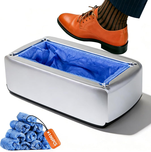 Automatic Shoe Cover Dispenser with 100 PCS Disposable Boot Covers, Hands-Free Step-On Machine, No Electricity, Non-Slip & Reusable, Fits Most Sizes for Home Office Lab & Medical Use