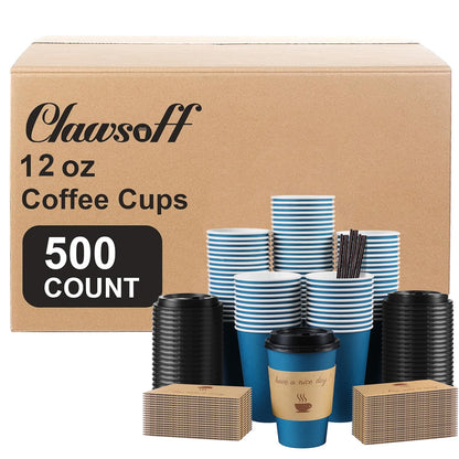 Clawsoff 100 Pack 16 oz Disposable Paper Coffee Cups with Lids(Black)