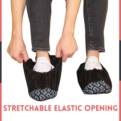 Shoe Covers - 100 Pack, X Large, Extra Thick With Non Skid Soles, Professional Sleek Black Disposable Boot and Shoe Booties, One Size Fits Most, Non Slip - Indoor/Outdoor