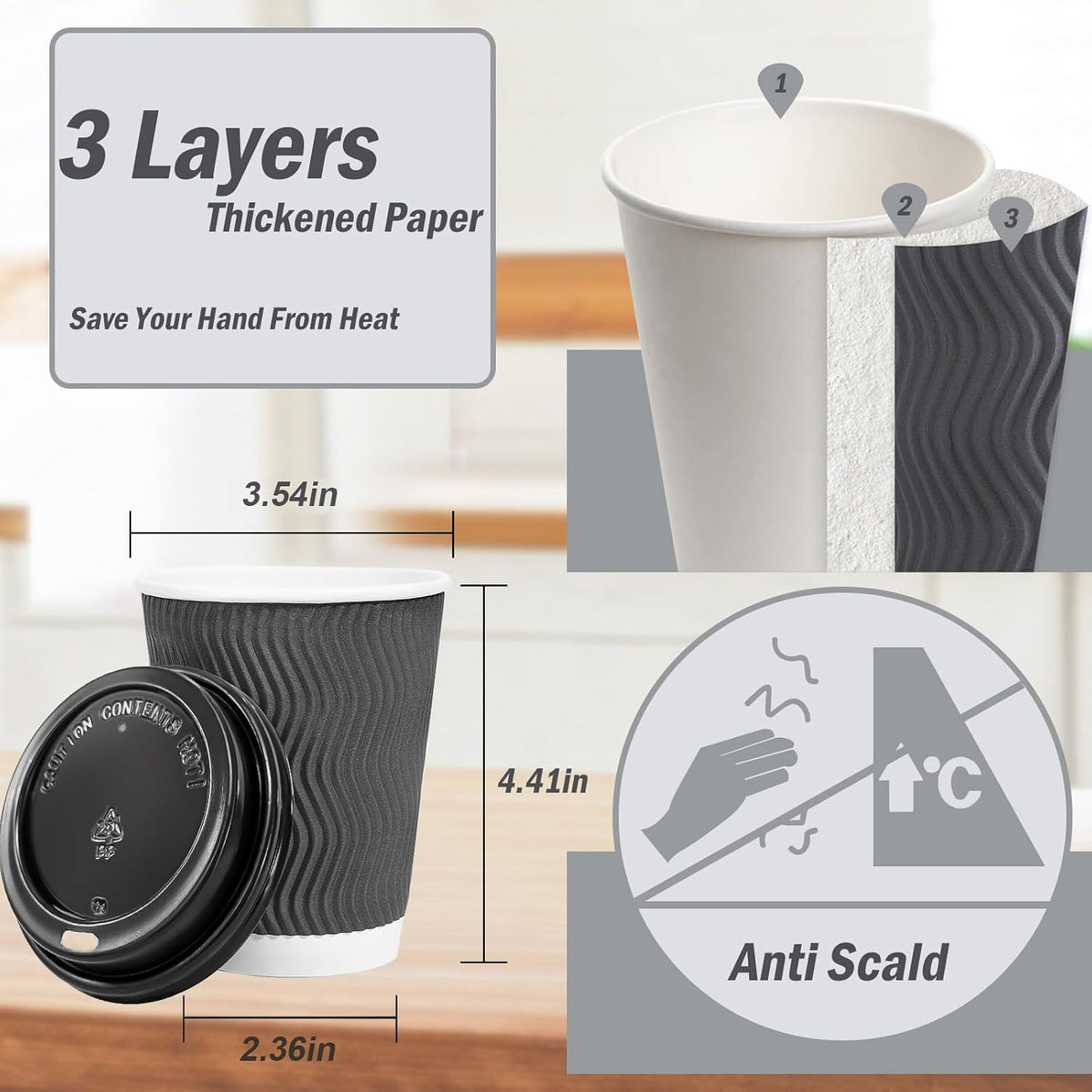 Lamosi 50 Pack 12 oz Insulated Disposable Coffee Cups With Lids