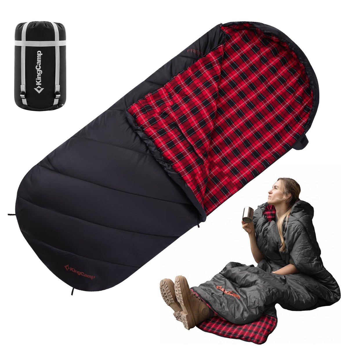 KingCamp Sleeping Bag for Adults Big & Tall 100% Flannel Sleeping Bag