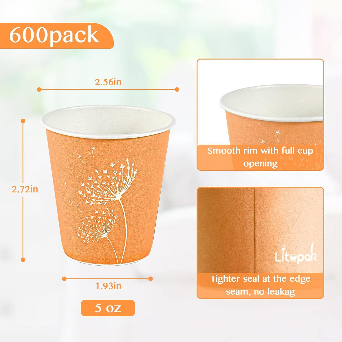 LITOPAK 600 Pack 5 oz Paper Cups, Colorful Disposable Mouthwash Cups
