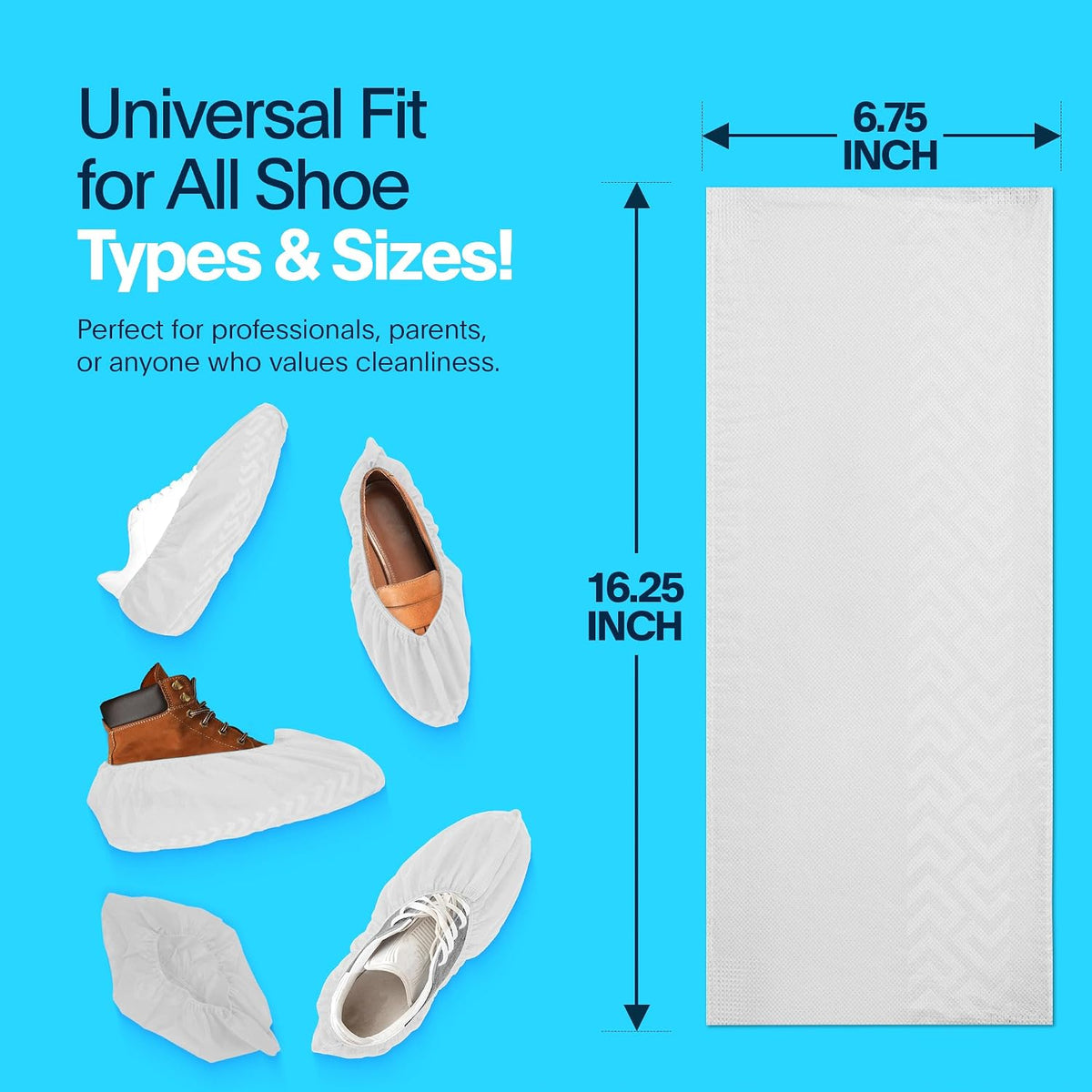 Premium Boot & Shoe Covers Disposable Booties - 100 Pack - Durable, Non-Slip, Non-Toxic, Water Resistant, Recyclable Protectors for Indoor & Outdoor - Large Size Fits Most Shoes