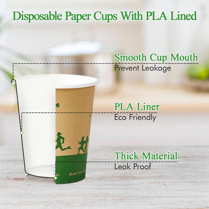 ECOLipak 8 oz Compostable Paper Coffee Cups with PLA Lined, 300 Count
