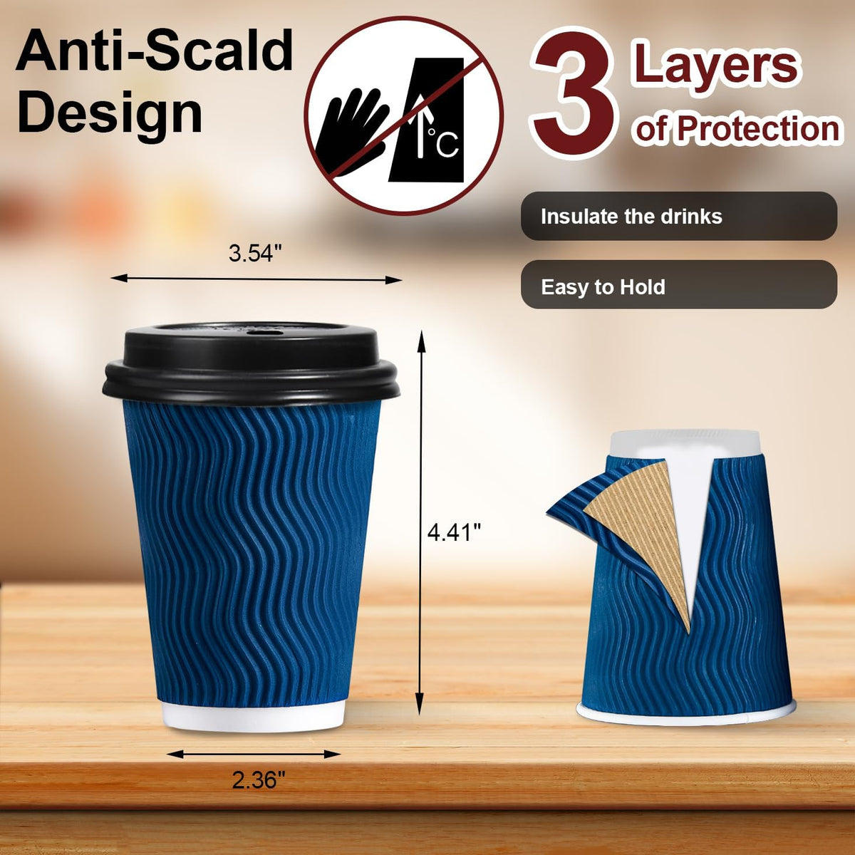 Lamosi Coffee Cups with Lids 12 oz 50 Pack, Disposable To Go Cups with Lid