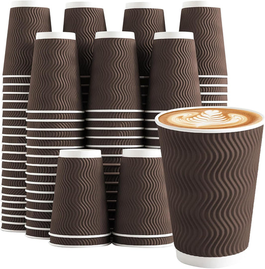 Clawsoff 100 Pack 12 oz Disposable Paper Coffee Cups Insulated Brown