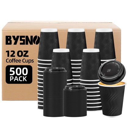 BYSNOW 100 Pack 16 oz Coffee Cups with Lids Disposable To Go Paper Cups