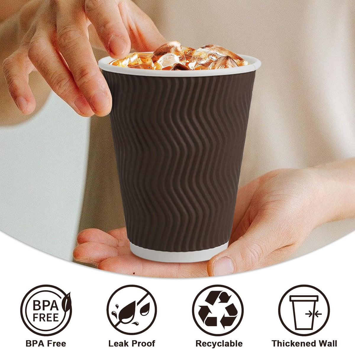 Clawsoff 100 Pack 12 oz Disposable Paper Coffee Cups Insulated Brown