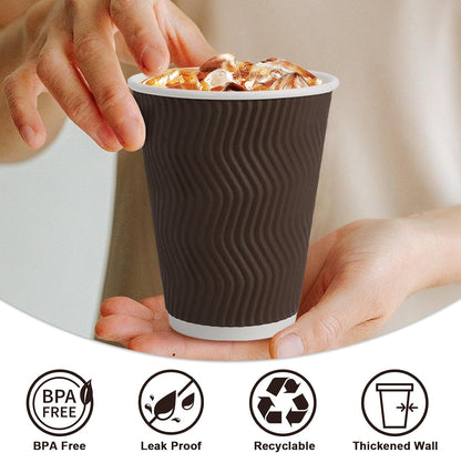 Clawsoff 100 Pack 12 oz Disposable Paper Coffee Cups Insulated Brown