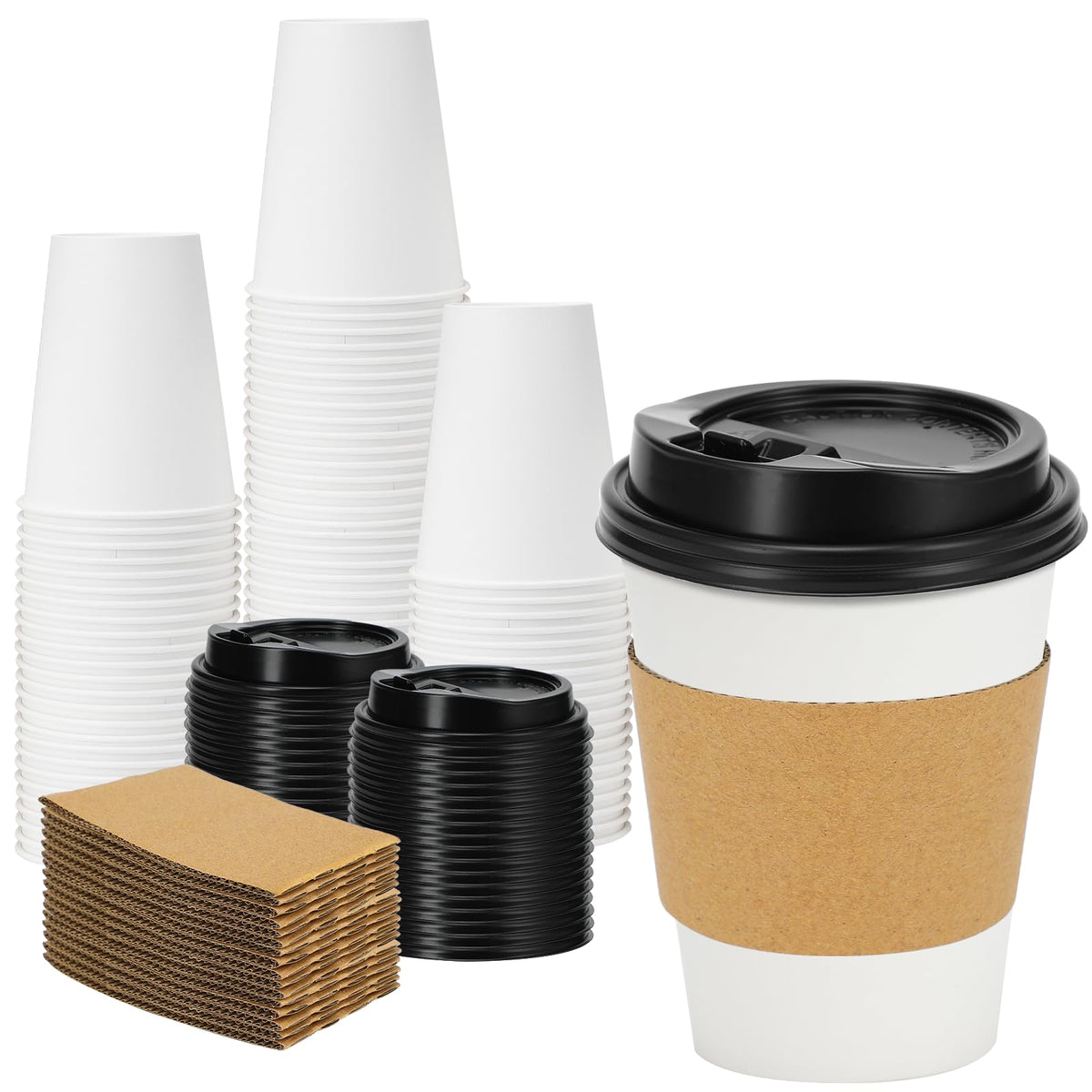 Lamosi 100 Pack 16 oz Disposable Coffee Cups With Lids and Sleeves