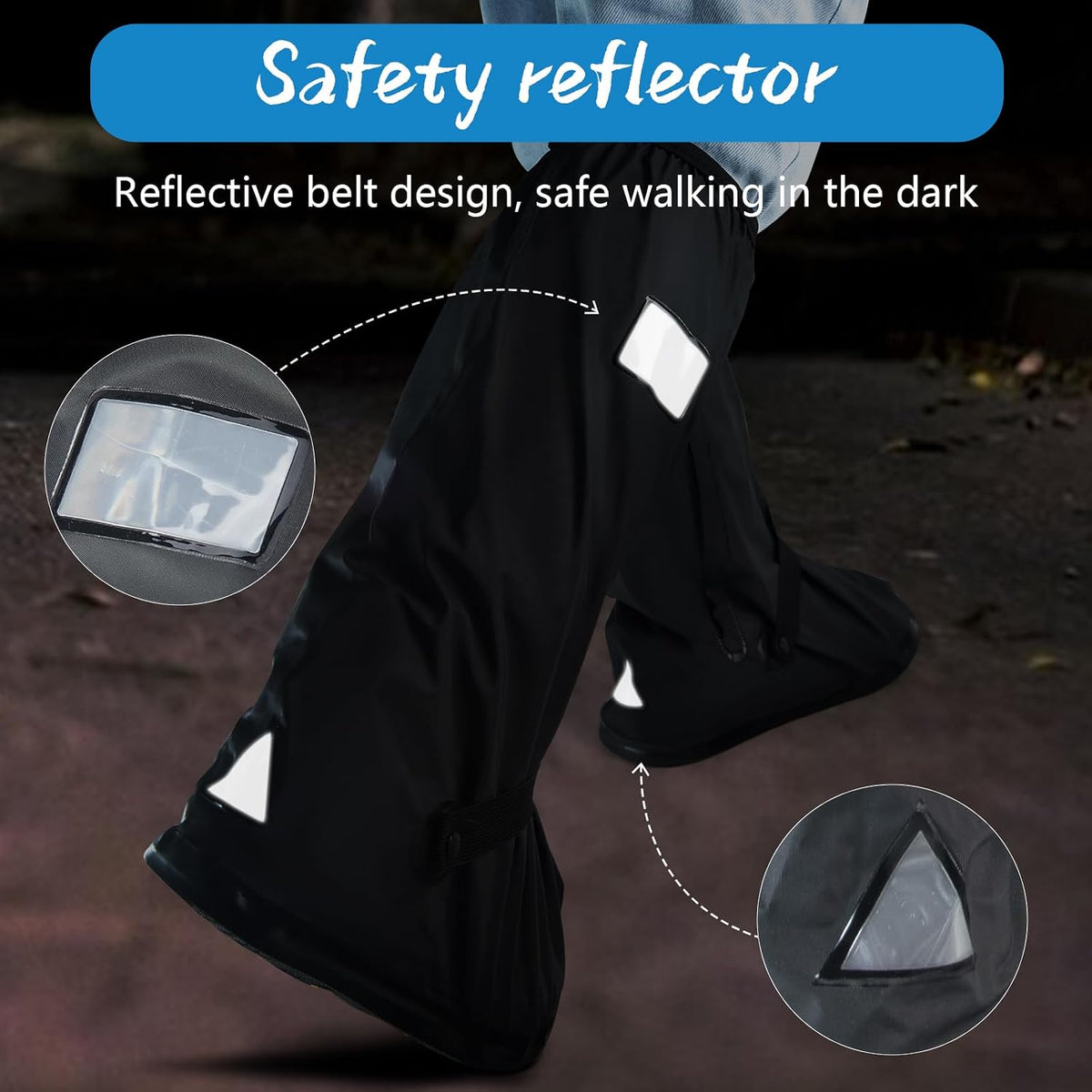 IwIeIaIrI Waterproof Rain Boot Covers with Safety Reflector, Black, L
