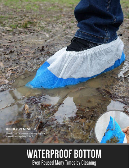 OhanaPro Premium Disposable Non Slip Boot & Shoe Covers - Pack of 50 - Waterproof Double Layer Bottom - Extra Thick, Durable, Recyclable - One Size Fits Most