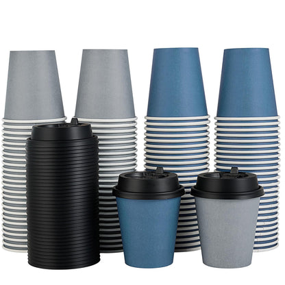 LITOPAK 100 Pack 12 oz Disposable Paper Coffee Cups with Lids