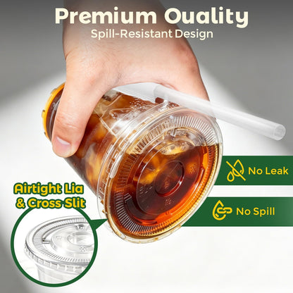 Charmount 100 Sets 16 oz Plastic Cups with Lids and Straws