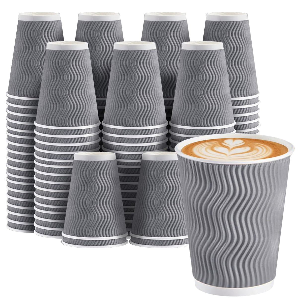 Clawsoff 120 Pack 12 oz Coffee Cups Disposable Insulated Paper Cup Gray