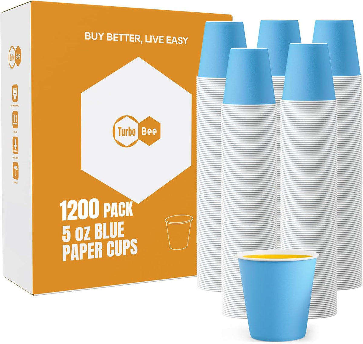 Turbo Bee 1200 Pack 5oz Disposable Paper Cups Bulk - Cold Beverage Water Cups for Parties, Offices, Events, Snacks and Mouthwash Use