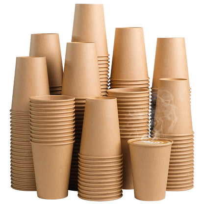 SIUQ 400 Pack 8 oz Kraft Paper Cups, Unbleached Disposable Coffee Cups