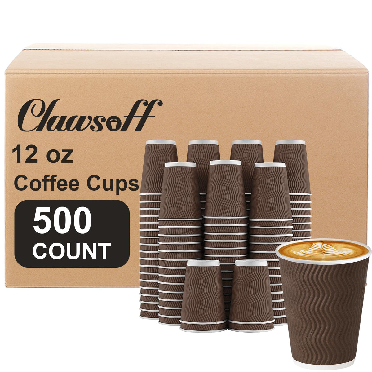 Clawsoff 100 Pack 12 oz Disposable Paper Coffee Cups Insulated Brown