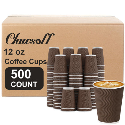 Clawsoff 100 Pack 12 oz Disposable Paper Coffee Cups Insulated Brown