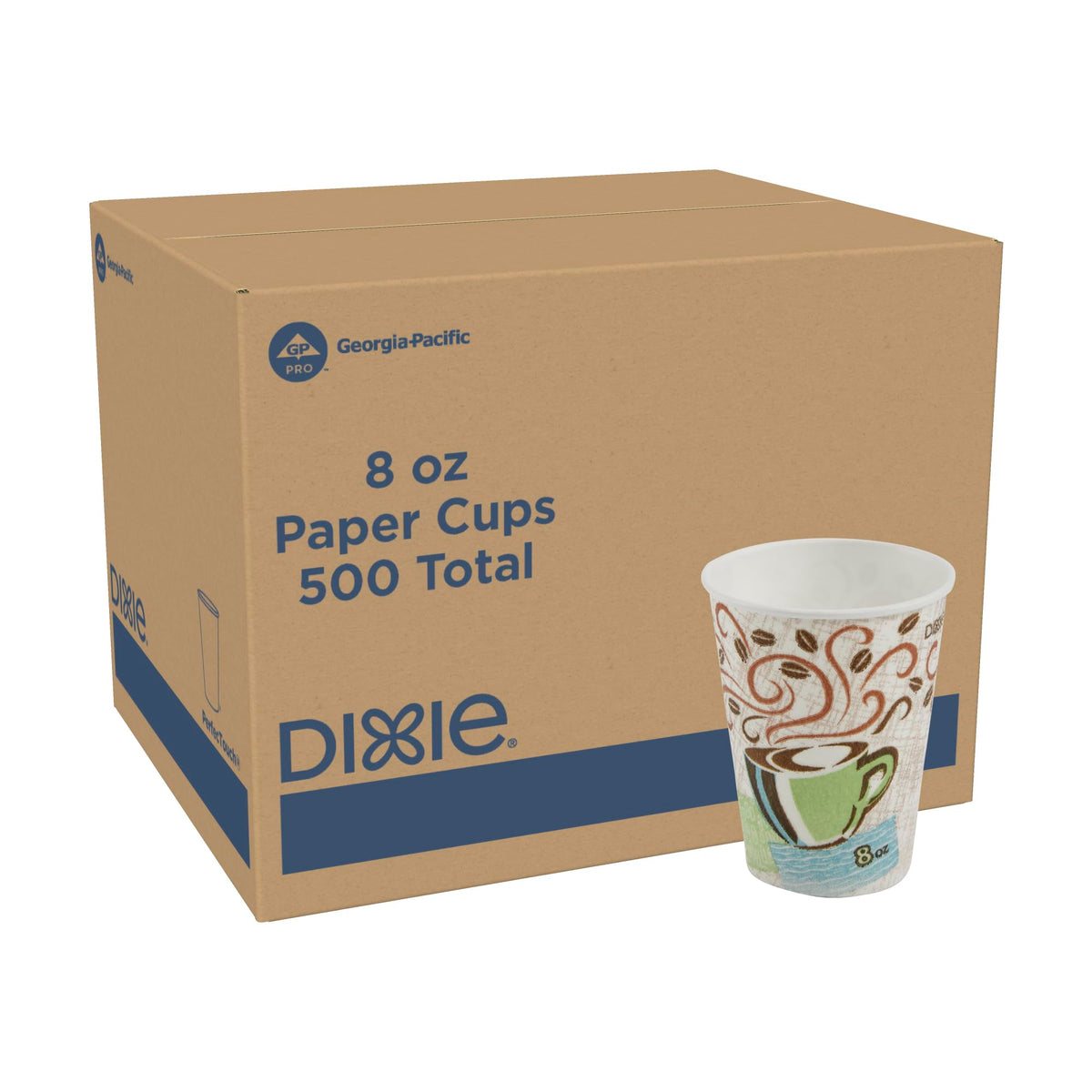 Dixie PerfecTouch 12 oz Paper Coffee Cups By GP PRO, Coffee Haze Design, 500 Count (25 Disposable Cups Per Sleeve, 20 Sleeves Per Case), 5342DX