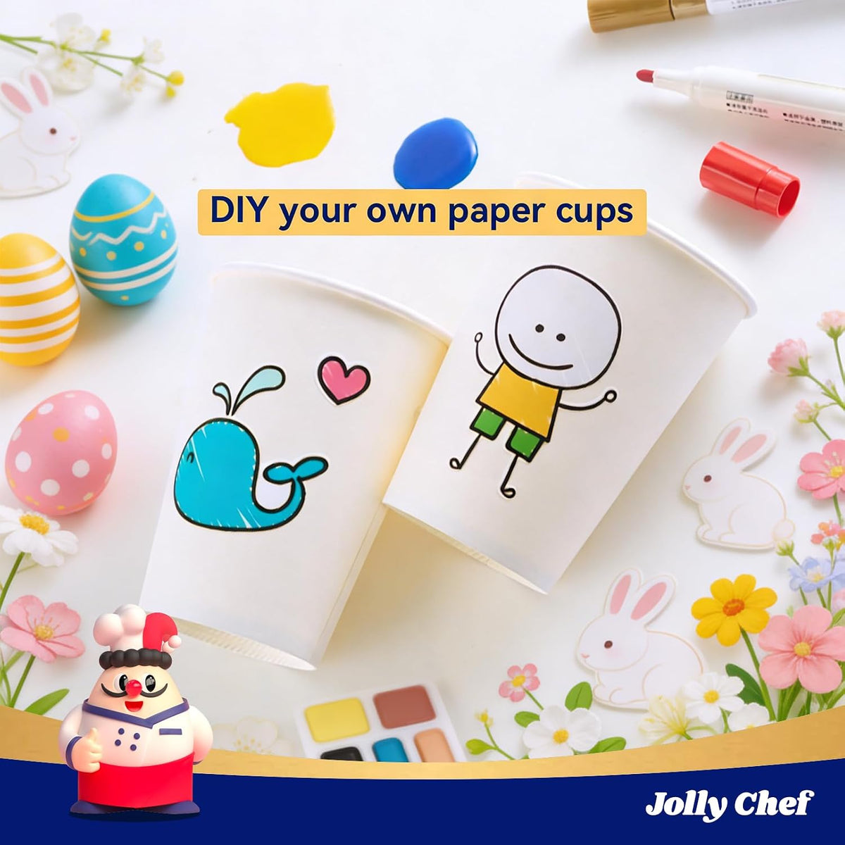 JOLLY CHEF 300 Pack Disposable Paper Coffee Cups 12 oz White Hot Paper Cups
