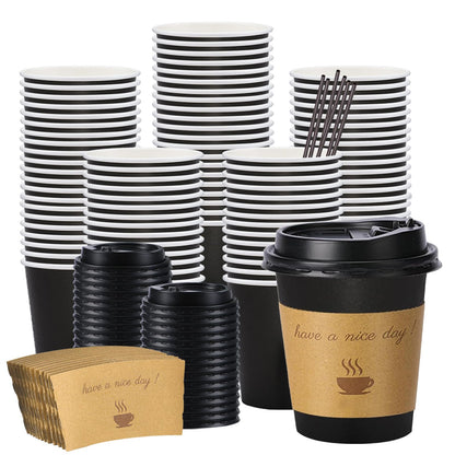 BYSNOW 100 pack 12 oz Disposable Coffee Cups with Lids Thickened Hot Cups