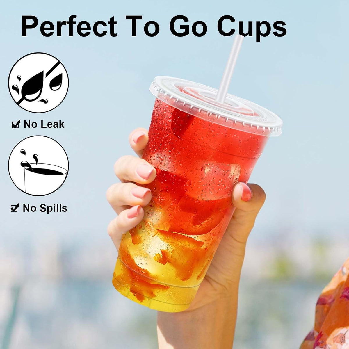 Clawsoff 100 Pack 20 oz Disposable Clear Plastic Cups with Lids and Straws