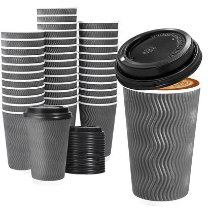 Lamosi 50 Pack 12 oz Insulated Disposable Coffee Cups With Lids