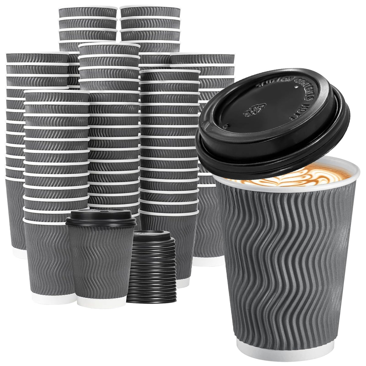 Lamosi 50 Pack 12 oz Insulated Disposable Coffee Cups With Lids