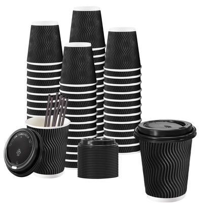 Lamosi 50 Pack 16 oz Coffee Cups with Lids, Disposable To Go Paper Cups