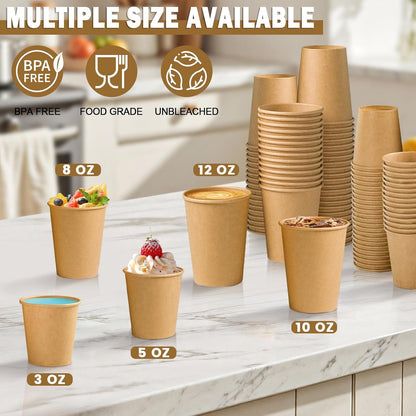 Lamosi 200 Pack 8 oz Kraft Paper Cups, Brown Disposable Paper Coffee Cups