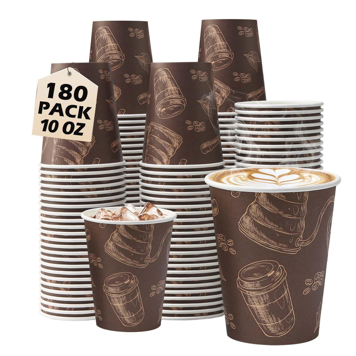 12 oz 180 Pack Coffee Cups Disposable Thickened Paper Coffee Cups