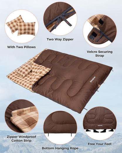 KingCamp Double Sleeping Bag for Adults, Queen Size 2 Person Sleeping Bag