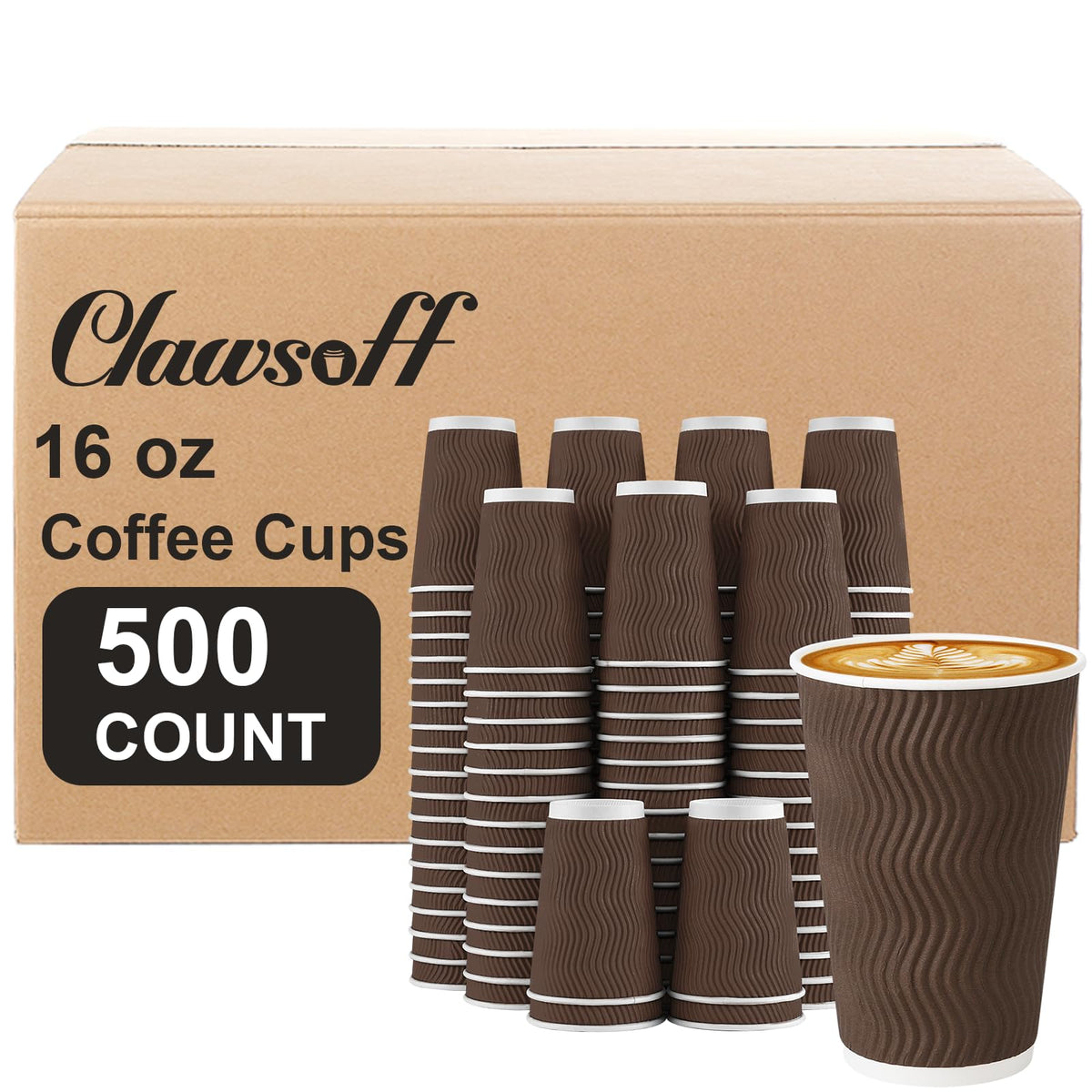 Clawsoff 100 Pack 12 oz Disposable Paper Coffee Cups Insulated Brown