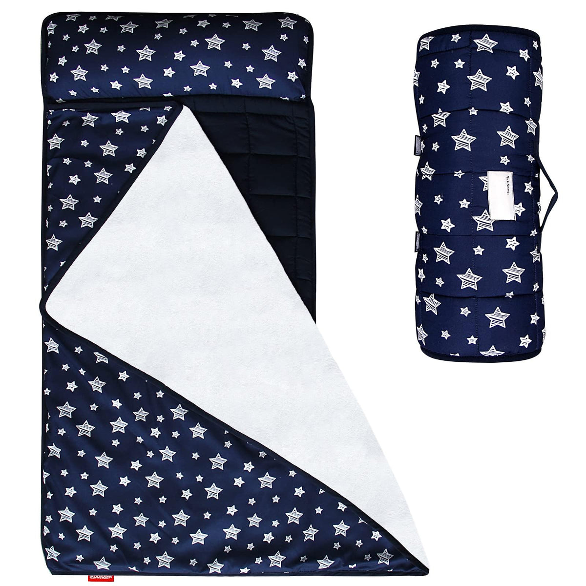 Moonsea Toddler Nap Mat with Pillow and Fleece Minky Blanket Grey