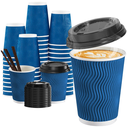 SIUQ 12 oz Coffee Cups-90 Pack Disposable Coffee Cups with Lids and Straws