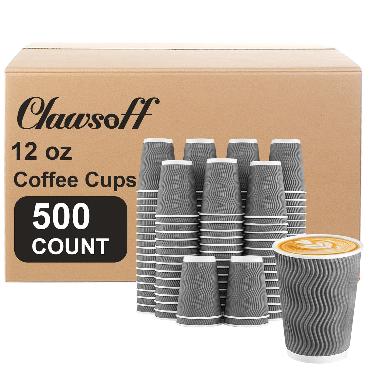 Clawsoff 120 Pack 12 oz Coffee Cups Disposable Insulated Paper Cup Gray