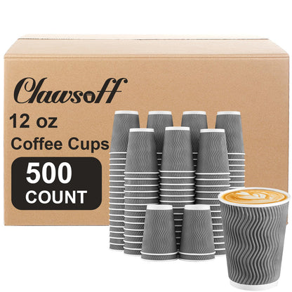Clawsoff 120 Pack 12 oz Coffee Cups Disposable Insulated Paper Cup Gray