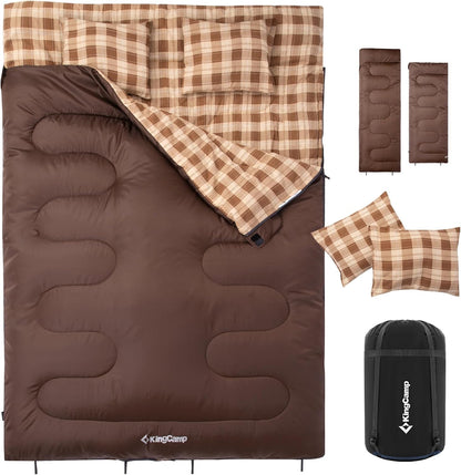 KingCamp Double Sleeping Bag for Adults, Queen Size 2 Person Sleeping Bag