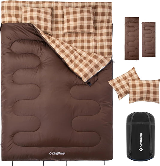 KingCamp Double Sleeping Bag for Adults, Queen Size 2 Person Sleeping Bag