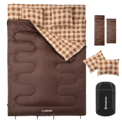 KingCamp Double Sleeping Bag for Adults, Queen Size 2 Person Sleeping Bag