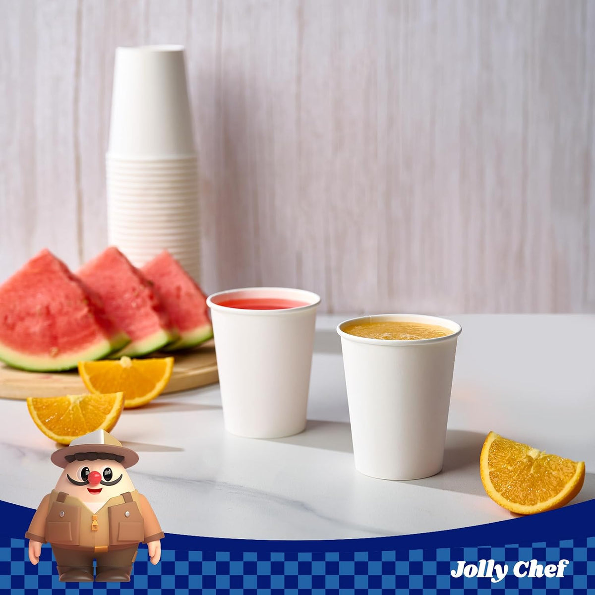 JOLLY CHEF 8 oz Paper Coffee Cups, White Beverages 400 Pack Drinking Cups