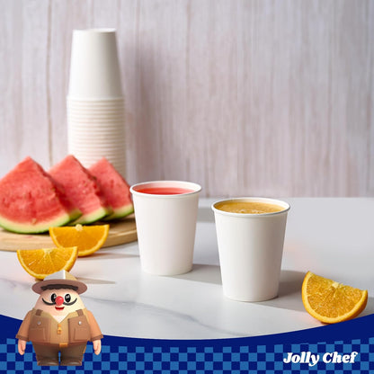 JOLLY CHEF 8 oz Paper Coffee Cups, White Beverages 400 Pack Drinking Cups