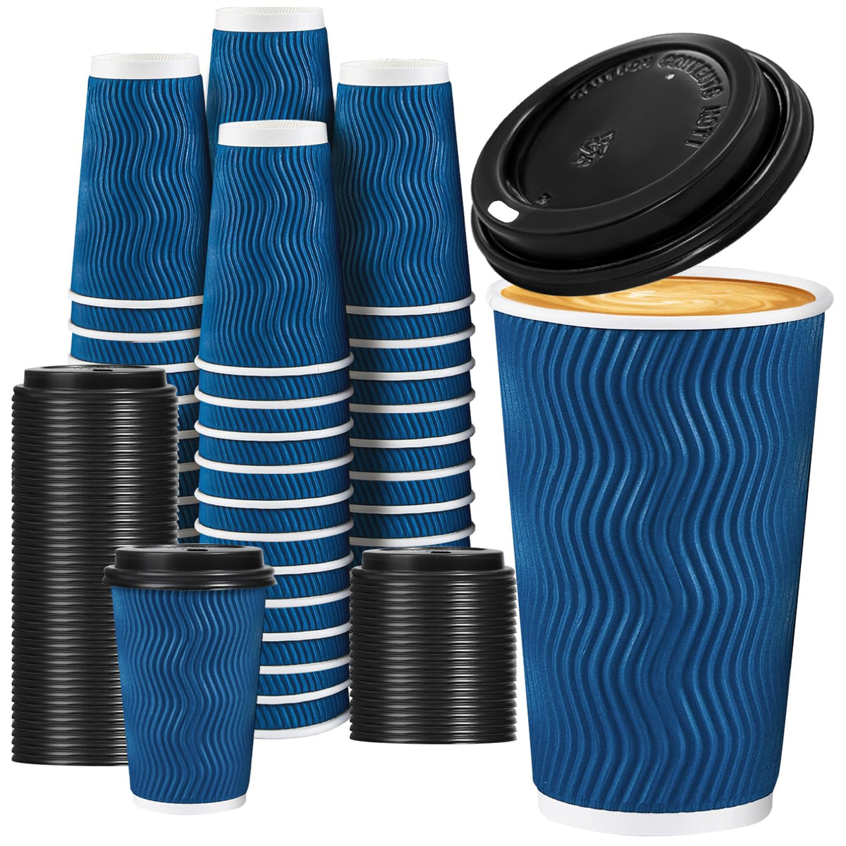 Lamosi Coffee Cups with Lids 12 oz 50 Pack, Disposable To Go Cups with Lid