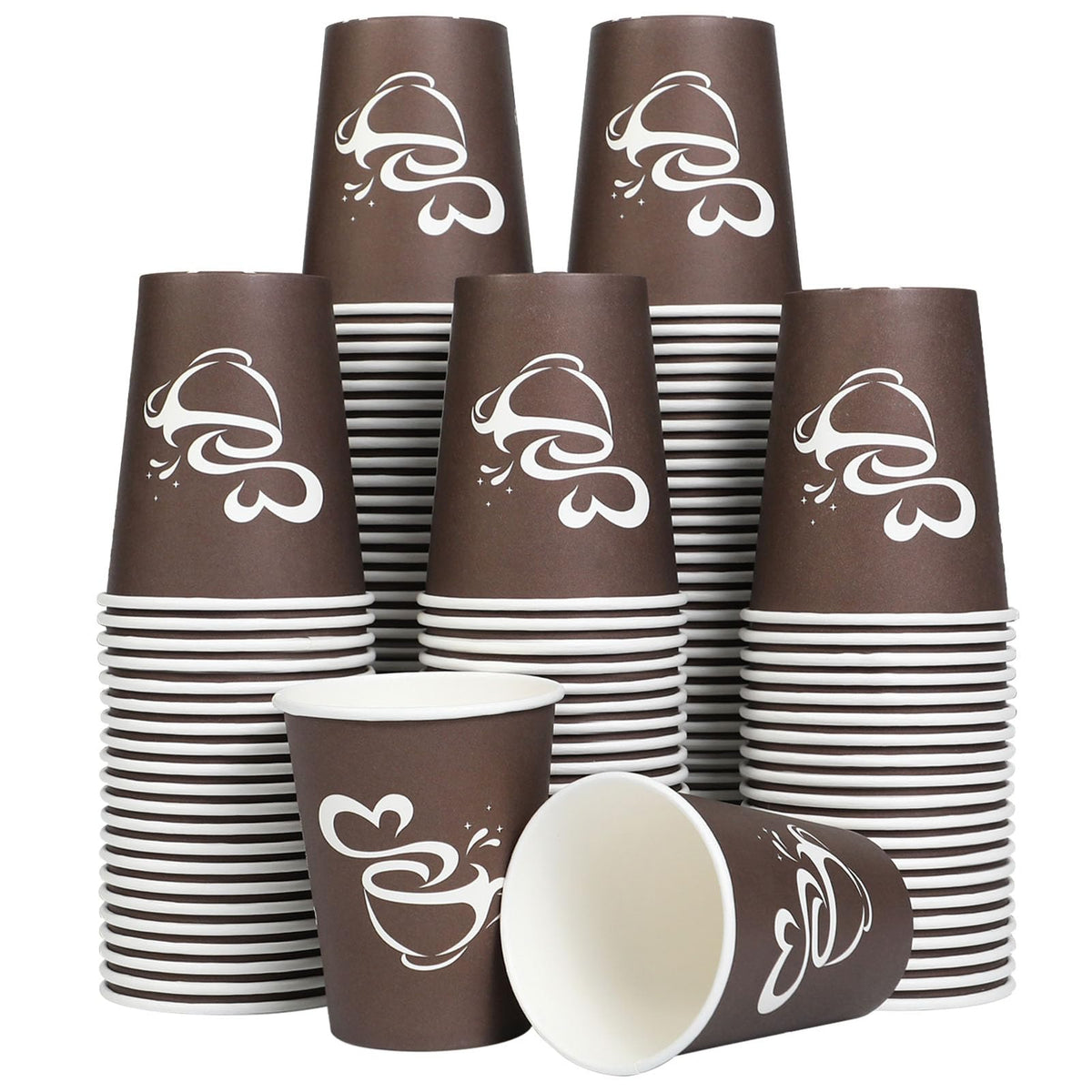 Clawsoff 300 Count 12 oz Paper Coffee Cups Disposable Hot Coffee Cups Brown