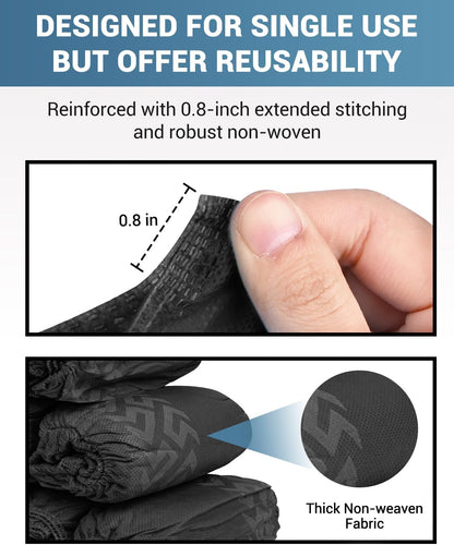 Buself X-Large 100 Count Shoe Covers Disposable Non-Slip, Premium Cloth Boot Covers, Slip-resistant, Durable, Breathable, Non-toxic, Recyclable, Stretchable Fits Up to Size 13 US Men - Black