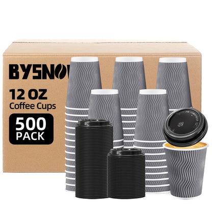 BYSNOW 100 Pack 16 oz Paper Coffee Cups with Lids Disposable for Hot Drink